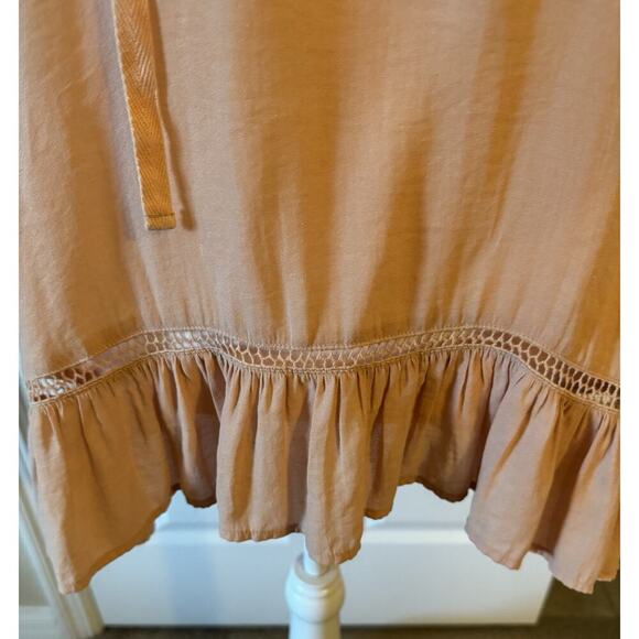 RO & DE Peach Hi Lo Ruffle Drawstring Neck Silky Polyester Top Size L - Picture 4 of 9
